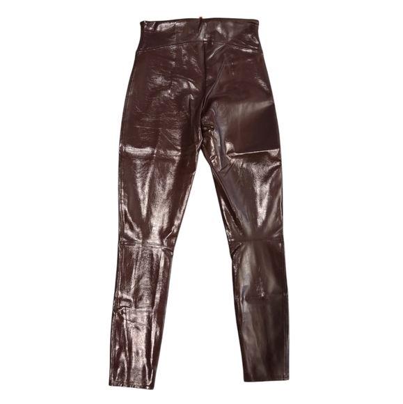 SPANX FAUX LEATHER LIQUID GLOSS LEGGINGS IN RUBY. SIZE SMALL PETITE. - Picture 2 of 9